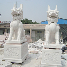 Natural white marble pair of kylin sculpture